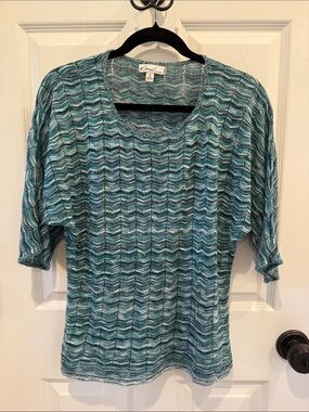 Kim Rogers Teal & Aqua Chevron Top